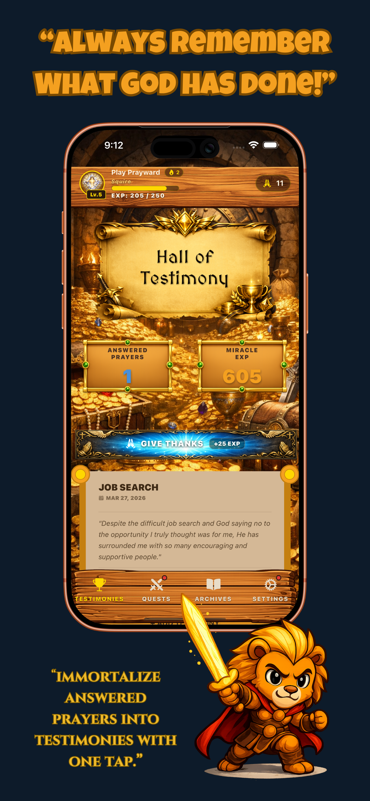 Hall of Testimony: immortalize answered prayers